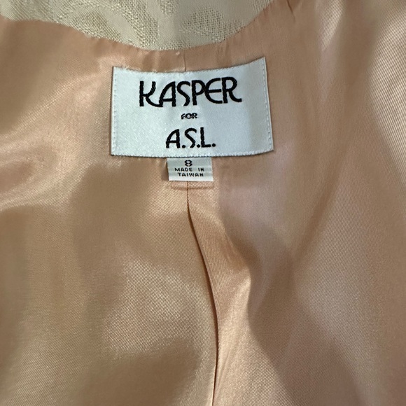 VTG Y2k Kasper ASL Skirt Suit 8 Ivory Brocade button Lined Career Classic Pocket - Picture 6 of 16